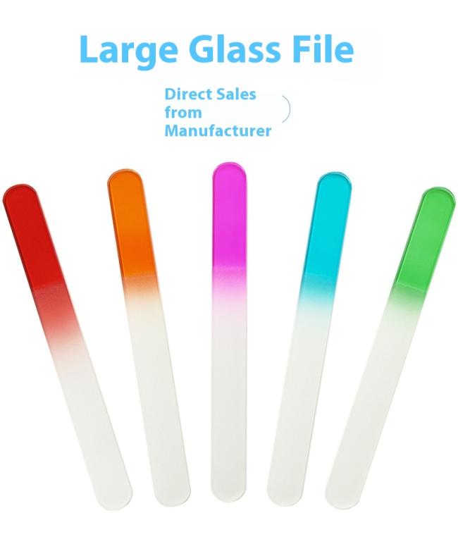 Focstar Custom Logo Super Long Large Size 19.5cm Double-Sided Gradient Color Glass Nail File (BT5064) with Straight Pattern