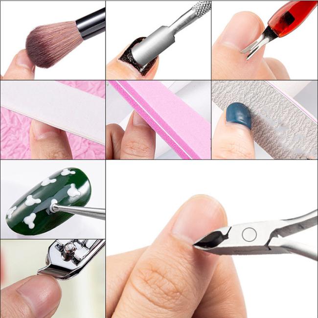 FOCSTAR Professional Manicure & Pedicure Set Nail File Buffer Pusher Brush Kit (BTB035)-Nail Beauty Care Tool Essentials