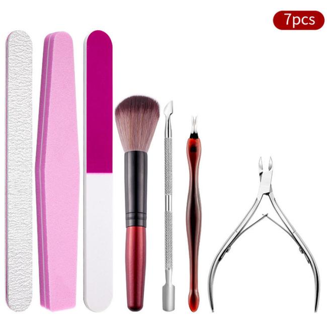 FOCSTAR Professional Manicure & Pedicure Set Nail File Buffer Pusher Brush Kit (BTB035)-Nail Beauty Care Tool Essentials