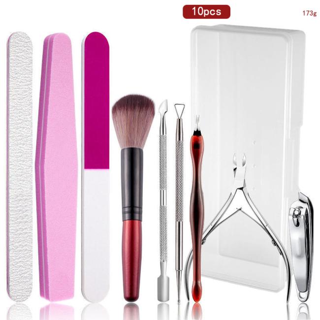 FOCSTAR Professional Manicure & Pedicure Set Nail File Buffer Pusher Brush Kit (BTB035)-Nail Beauty Care Tool Essentials