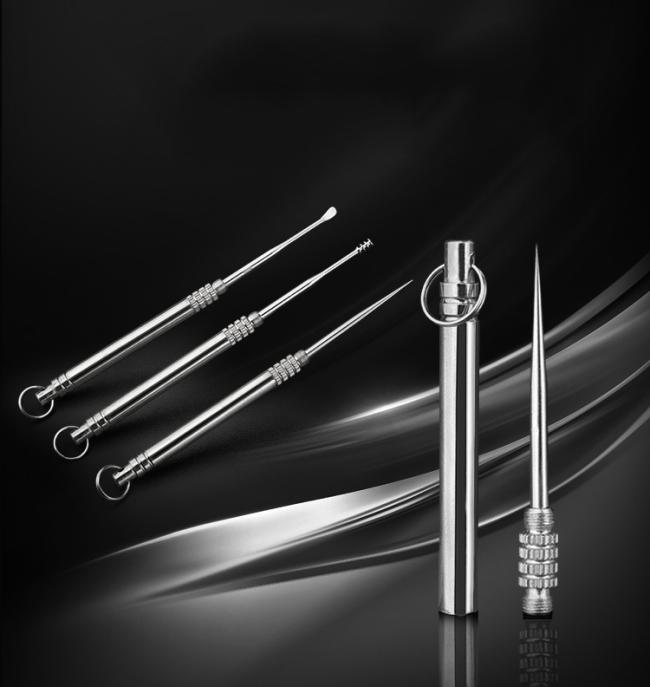 FOCSTAR Innovative Silver Stainless Steel 6.2cm Portable Handheld Assembly Earpick Effective Ear Wax Remover (BTI003)