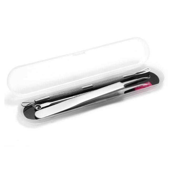 Focstar Hot Selling 3-in-1 Stainless Steel Beauty Needle Set (BTE037) for Acne Blackhead Pimple Removal Face Includes Tweezers