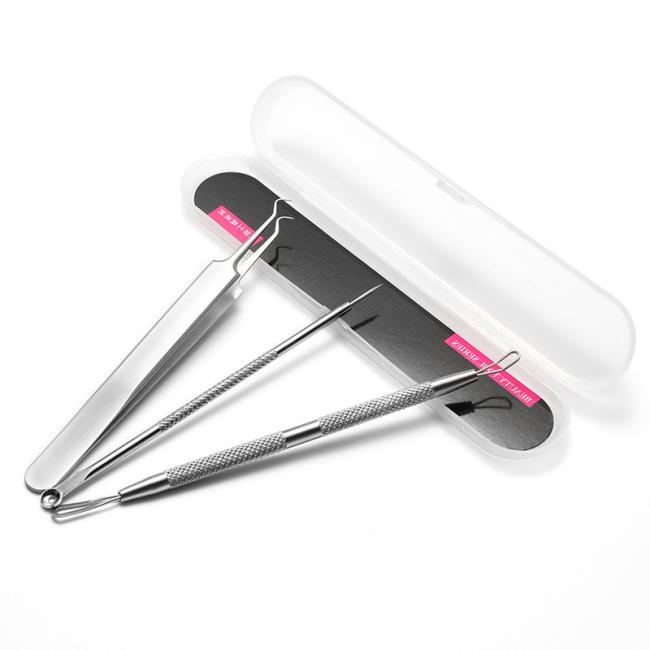 Focstar Hot Selling 3-in-1 Stainless Steel Beauty Needle Set (BTE037) for Acne Blackhead Pimple Removal Face Includes Tweezers