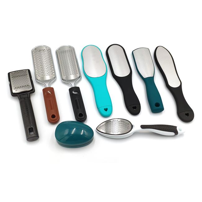 Black 2-in-1 Double Sided Pedicure Foot File showing both coarse and fine surfaces with built-in nail file