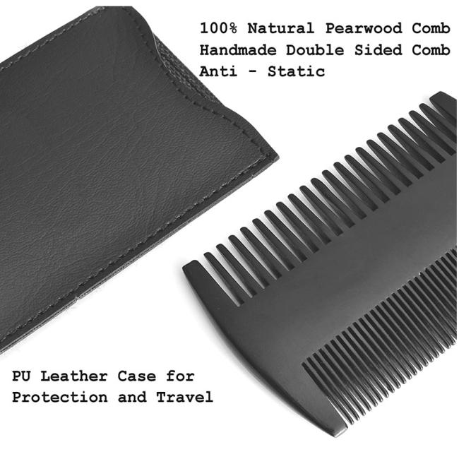 FOCSTAR Black Stainless Steel & Wood BTA010 Beard Grooming Kit with Scissors Brush Comb PU Custom Logo Gift Box Personal Care