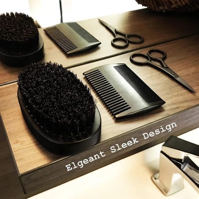 FOCSTAR Black Stainless Steel & Wood BTA010 Beard Grooming Kit with Scissors Brush Comb PU Custom Logo Gift Box Personal Care