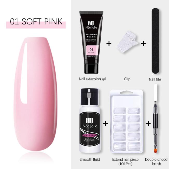 FOCSTAR Women's Custom Brand 6 in 1 Gel Nail Kit BTB115-Nail Art Brush Clip Tips File Poly Extension Paint