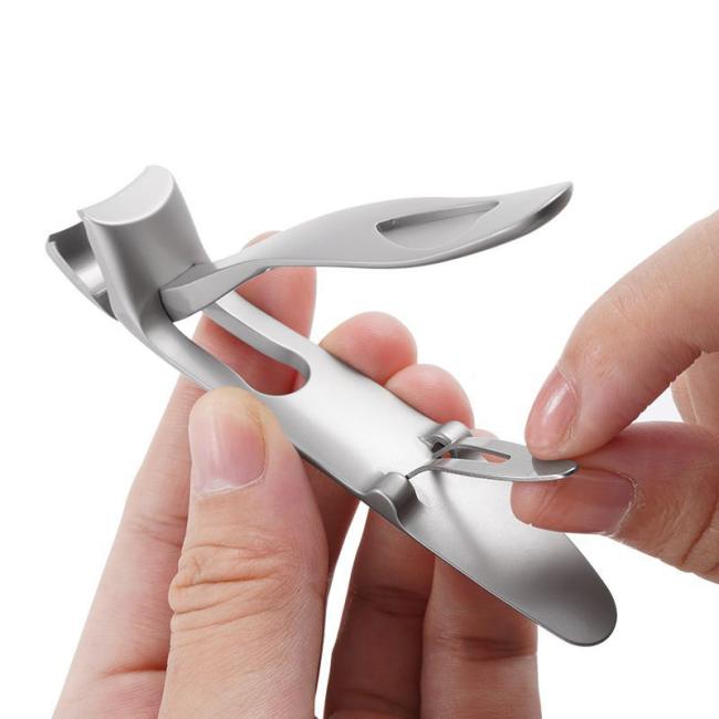 FOCSTAR BT2065 Angled Head Long Handled Anti-Splash Toenail Clipper with Wide Jaw Catcher Curved Blade for Thick Nails Fingers