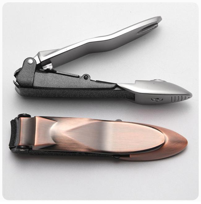 FOCSTAR Heavy Duty Anti-Splash Stainless Steel Self-Collecting Nail Cutters Ergonomic Nail Clippers Curved Blade Catcher for