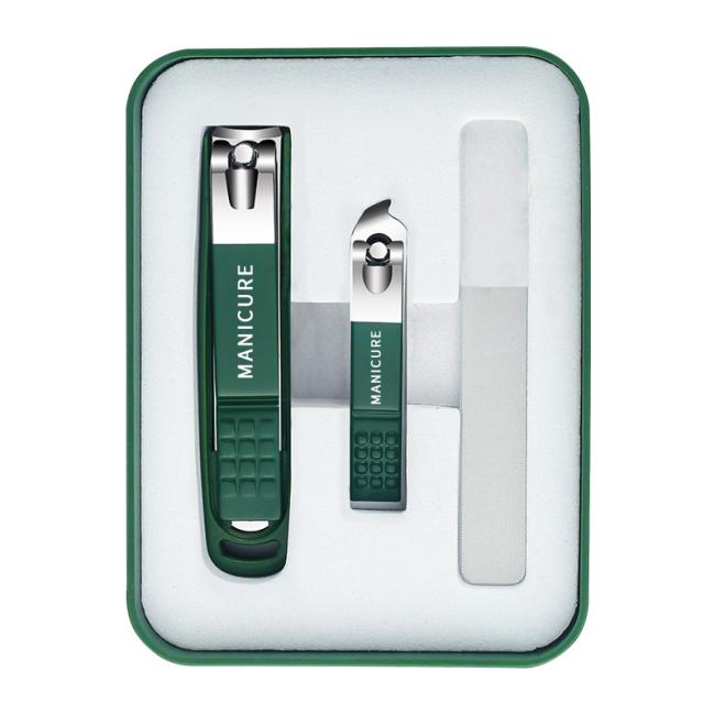 FOCSTAR 2023 Green Color Manicure Nail Clipper Set Anti-Splash with 2 3 4 6 Pieces Catcher for Fingers (BT2056)