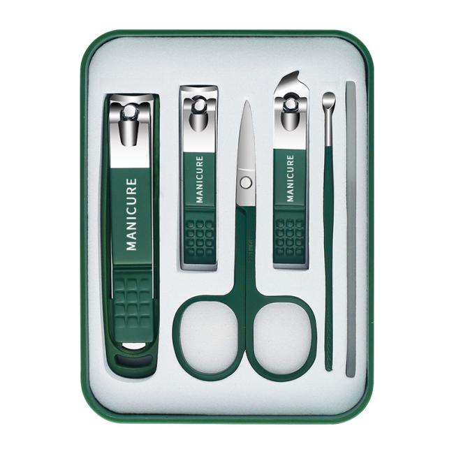 FOCSTAR 2023 Green Color Manicure Nail Clipper Set Anti-Splash with 2 3 4 6 Pieces Catcher for Fingers (BT2056)