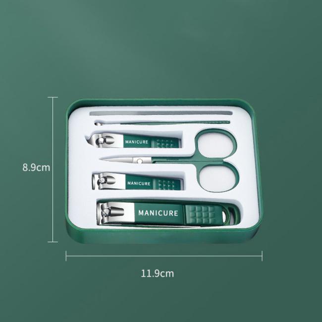 FOCSTAR 2023 Green Color Manicure Nail Clipper Set Anti-Splash with 2 3 4 6 Pieces Catcher for Fingers (BT2056)