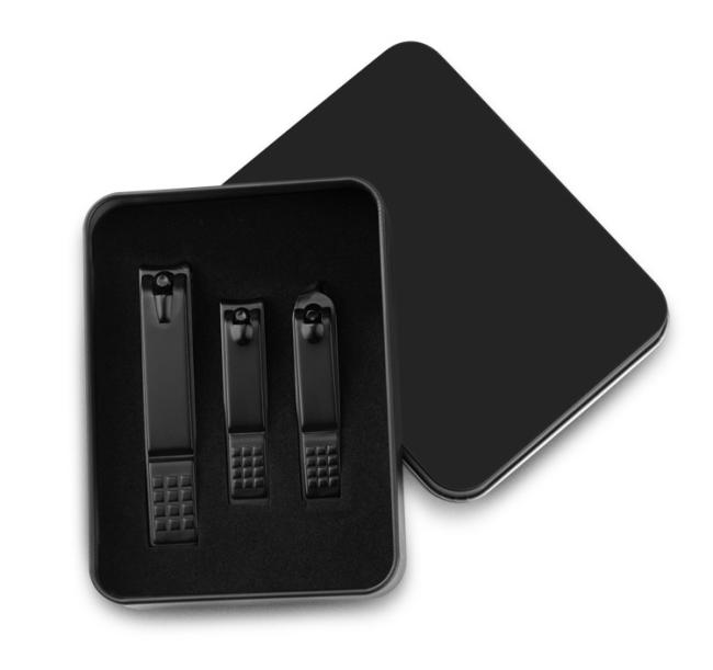 FOCSTAR Competitive Price 3pcs Black Carbon Steel Nail Clipper Nail Cutter Clippers Manicure Tool in Black Metal Box (BT2033)