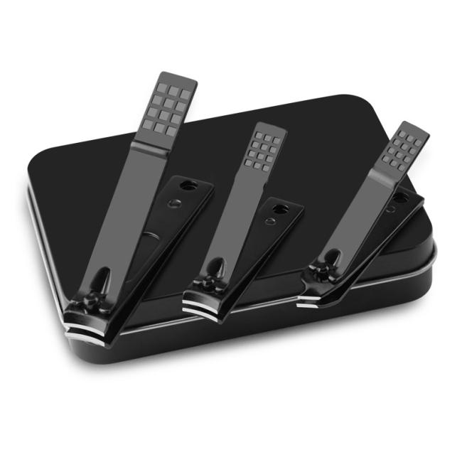 FOCSTAR Competitive Price 3pcs Black Carbon Steel Nail Clipper Nail Cutter Clippers Manicure Tool in Black Metal Box (BT2033)