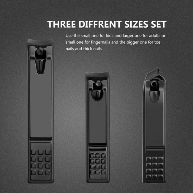 FOCSTAR Competitive Price 3pcs Black Carbon Steel Nail Clipper Nail Cutter Clippers Manicure Tool in Black Metal Box (BT2033)