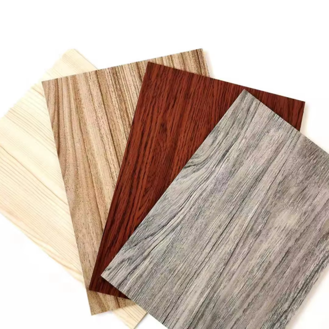 Installed wooden grain aluminum composite panel facade