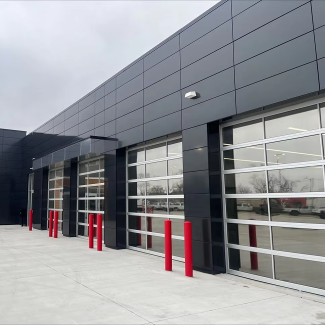 Close-up of brushed aluminum composite panel installation