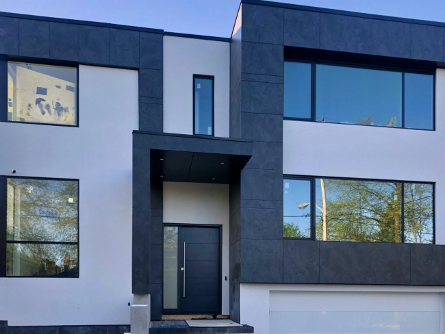 Elegant black stone texture aluminum composite cladding, a lightweight and water-resistant alternative to natural marble for wet area walls.