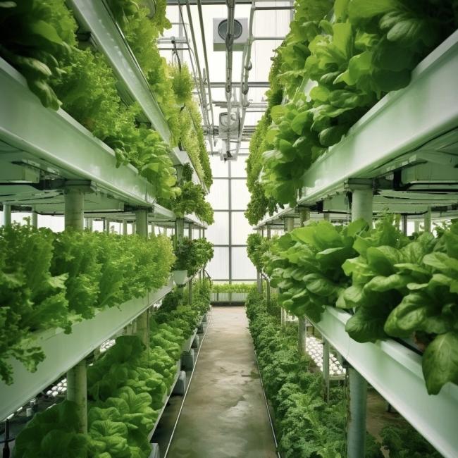 Hydroponic Vegetable Growing in Glass Greenhouse