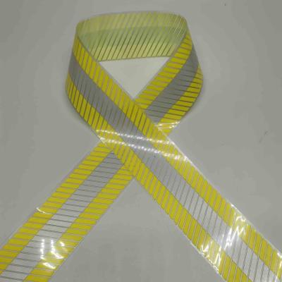 China Twill Stripes Silver Yellow Reflective Heat Transfer Film Self Adhesive For Clothing Workwear for sale