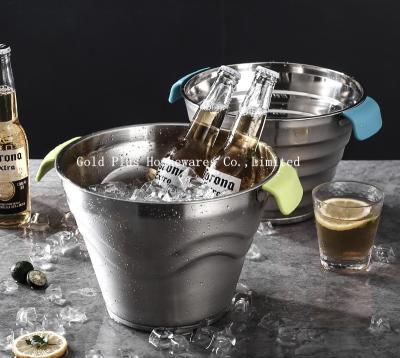 中国 623g Portable custom water pail bar cooler with stand and lid  stainless steel beer ice bucket for hotel 販売のため