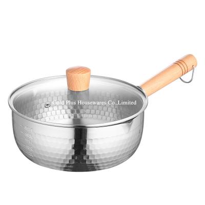 中国 kitchenware cooking milk pot with wooden handle saucepan soup pot 22cm Japanese pan stainless snow coated milk pan 販売のため