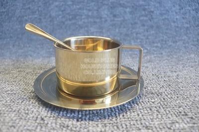中国 Bussiness gifts insulated stainless steel coffee cup set 200ml luxury golden color court style coffee cup with spoon 販売のため