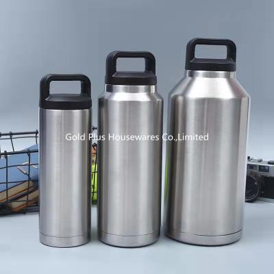 China 64oz Factory outlet growler bottle double wall 304 stainless steel beer growler with handle cap large capacity flask for sale