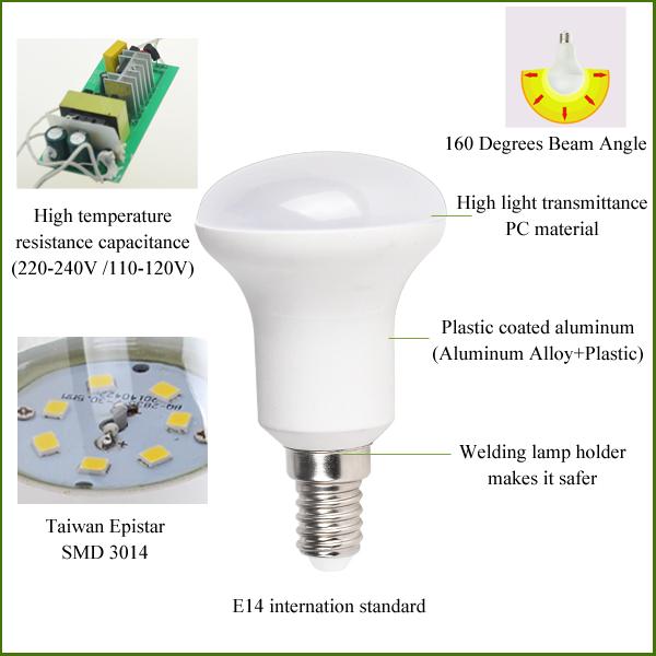 2800K Warm White R50 5Watt Dimmable SMD LED Bulb Light E14 220V 240V 160 Degrees