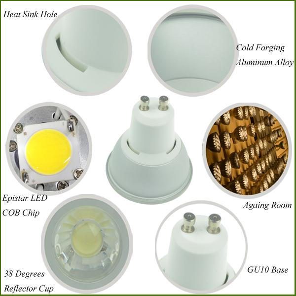 120v Dimmable Gu10 Led Bulbs 7w Energy Saving , 38 Degree Beam Angle