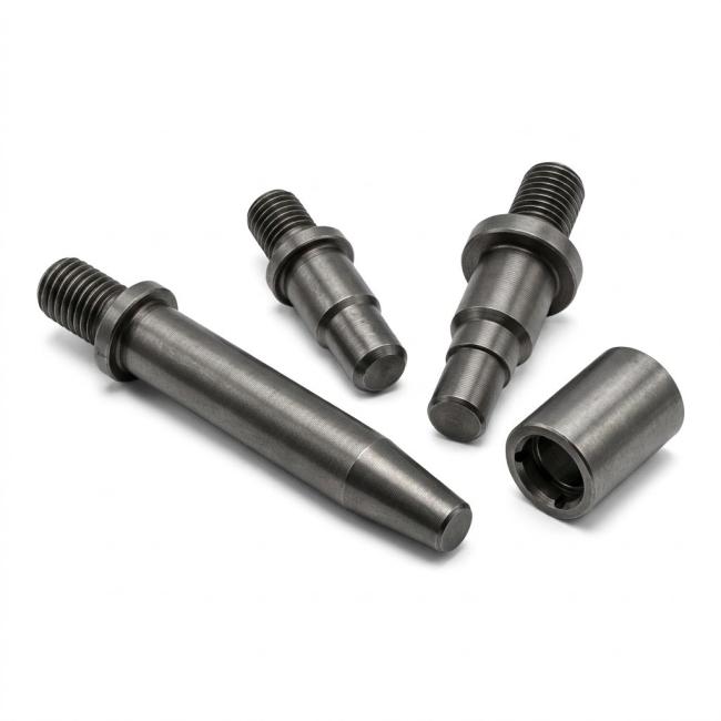 Custom CNC hardened steel robot tool changer locking pins with precision locating diameters and locking grooves