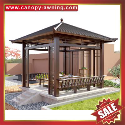 China hot sale outdoor garden park classical wood look Aluminium aluminum alu metal gazebo pavilion canopy awning shelter shed for sale