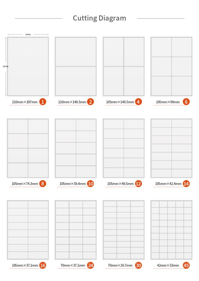 Printed label sheets in use