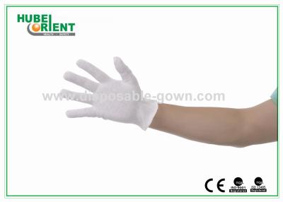 China Color blanco disponible de los guantes suavemente puros del algodón de Polyethene el 100% en venta