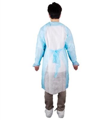 China Medical Disposable CPE Isolation CPE Gown With Apron Style Neck And Thumb Cuffs for sale