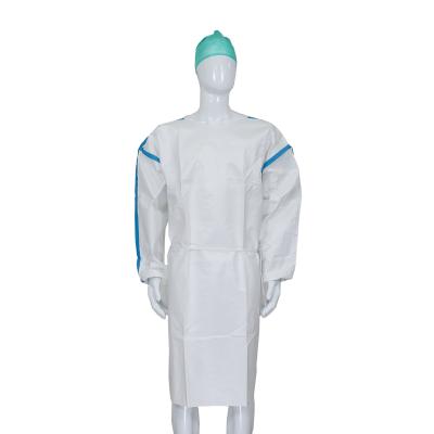 China Vestido médico impermeable disponible certificado del aislamiento del CE MDR PP+PE con la muñeca elástico o hecha punto en venta