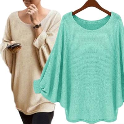 China Solid Color Batwing Sleeve Jumper High Low Pullover Sweater Casual Clothes for sale