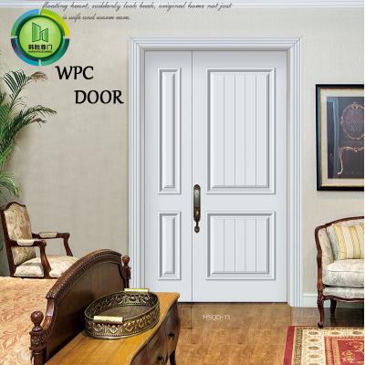 China Composite WPC Modern Double Entry Doors PVC laminted Hotel Use for sale