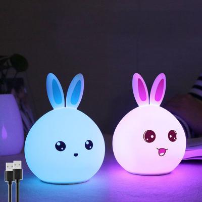 中国 LED Silicone Rabbit Touch Sensor  Lamp with USB charge 7 Color Pat Lamp Bedside Night Light for Child 販売のため