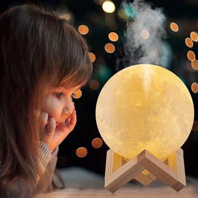 China Touch Switch humidifier night lamp USB charge LED night aroma light 3D Moon cool mist lamp for bedroom decorate for sale