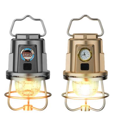China 2024 Most Popular Hot Selling Portable Hanging Warm And Cold Lighting Firefly Atmosphere Retro Led Camping Light With Clock en venta