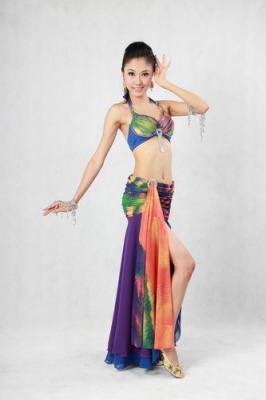 China 3pcs Elegant Tie Died Chiffon Belly Dance Costume Belly Dance Dresses Stage Performance Belly Dance Wear for sale