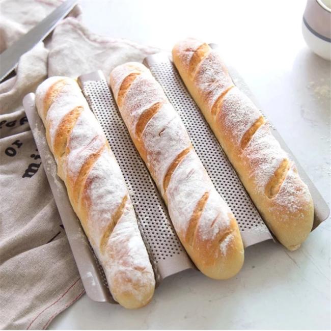 Nonstick Perforated Baguette Pan 15" X 13" for Bread Baking 4 Wave Loaves Loaf Bake Mold Toast Cooking Waves Steel Tray
