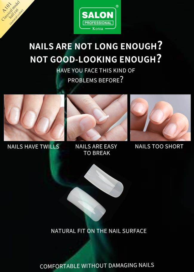 False Nail Tips Kit Natural Clear Fake Nails Artificial Nail Tips New ABS Plastic False Fingernails Design