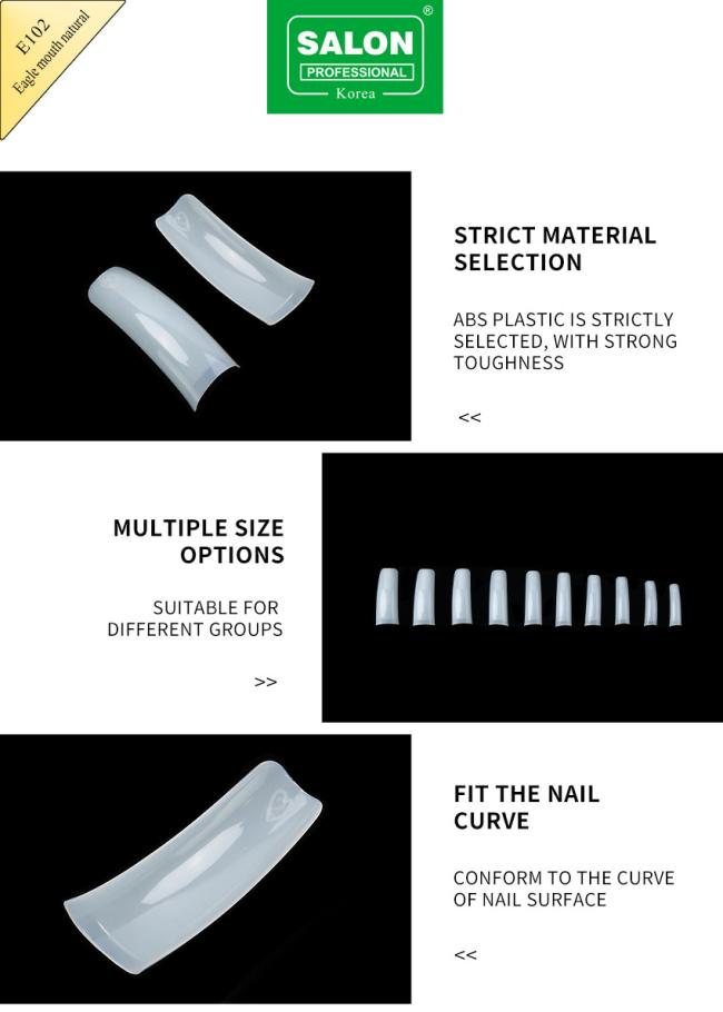 Full Cover Eagle Mouth Clear Fake Nails 10 Sizes French Square Shaped False Nail Tips for Nail Salons