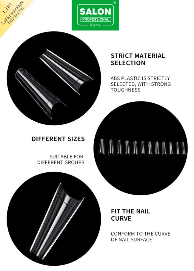 Professional Nail Full Cover Clear ABS Eagle Mouth Clear in 12 Sizes for DIY Manicures & Salon Use