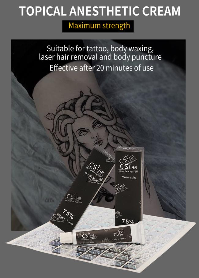 Cslab 75% Lido-Caine Cream Tattoo Skin Numb Cream for Semi-Permanent Makeup Painless Lip Tattoo Fast Acting Tattoo Numbing Cream