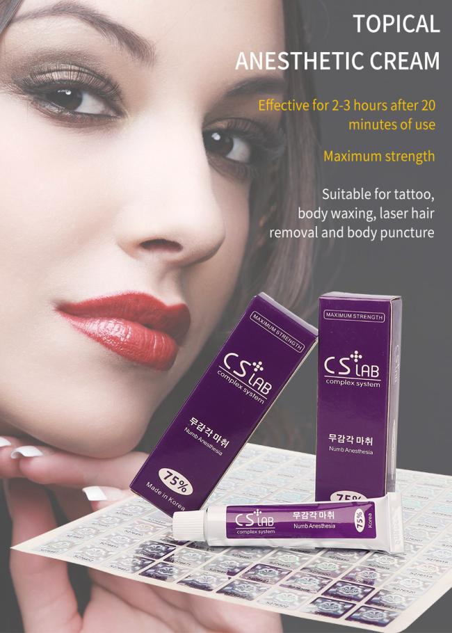 Cslab 75% Lido-Caine Cream Tattoo Skin Numb Cream for Semi-Permanent Makeup Painless Lip Tattoo Fast Acting Tattoo Numbing Cream