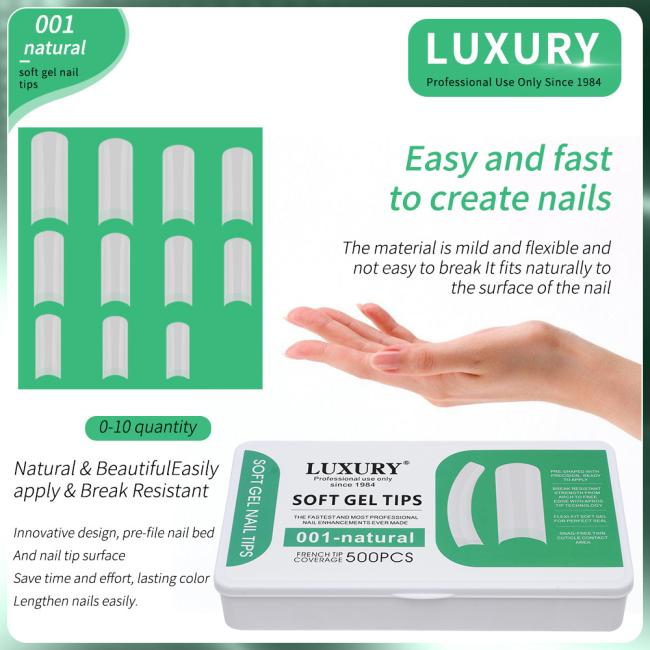 500PCS/Box Clear Half Full Cover Press-on False Nails 11sizes in Storage Box