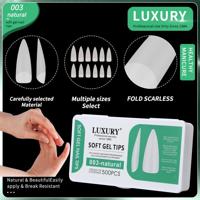 500PCS Medium Stiletto Press on Nail Tips Full Cover Water Drop Clear Matte Fake Nails